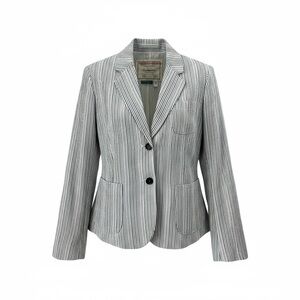 Cartonnier by Anthropologie Blue Striped 100%‎ Linen Blazer Jacket SZ 4